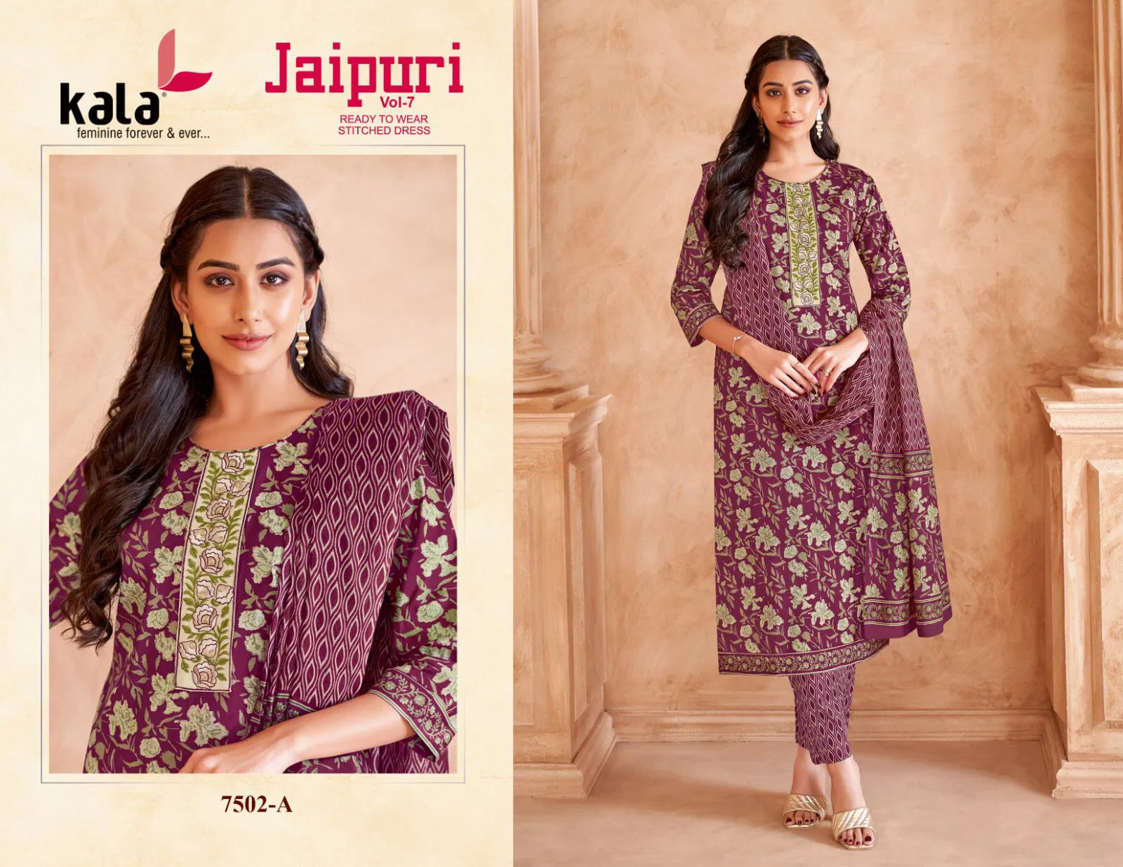 Jaipuri Vol 7 By Kala Printed Cotton Embroidery Dress Material Orders In India